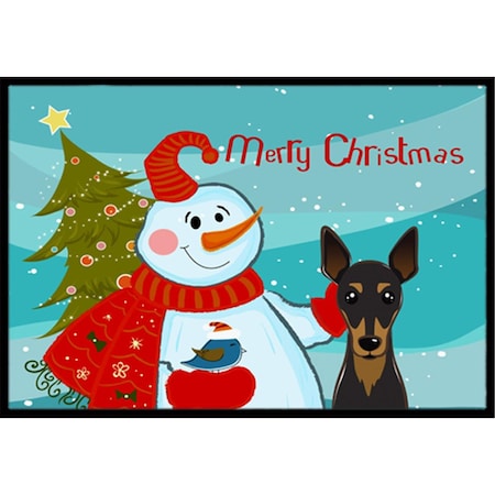 Carolines Treasures Snowman With Min Pin Indoor and Outdoor Mat- 24 x 36 in. BB1860JMAT
